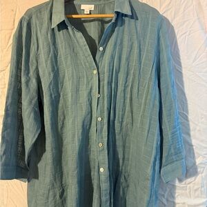 J. Jill Casual XL Blue Button Down Shirt with Ruffled Bottom Great Condition